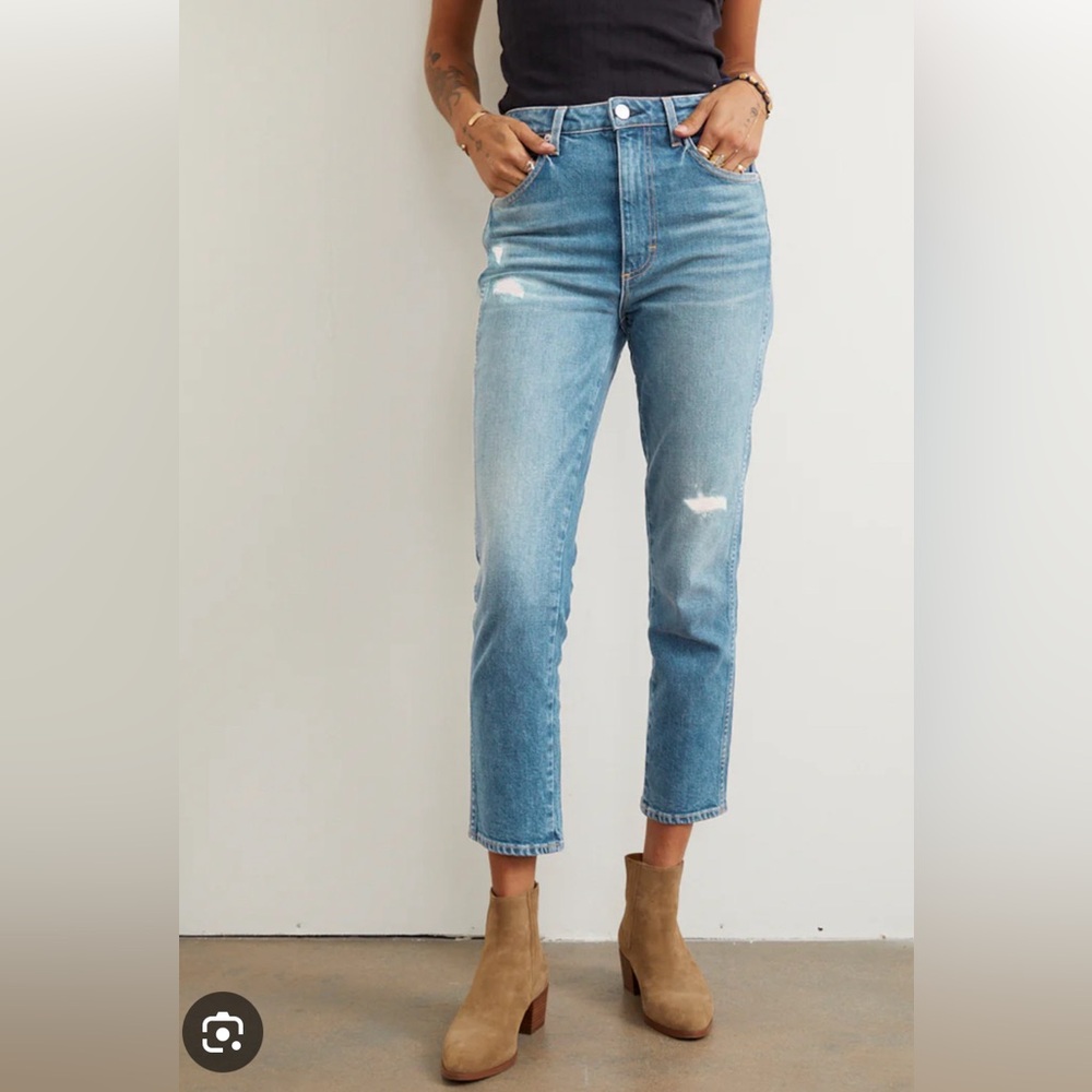 AMO Chelsea Crop Jeans in Desire Wash Denim Pockets High Rise Slim Fit Size 28